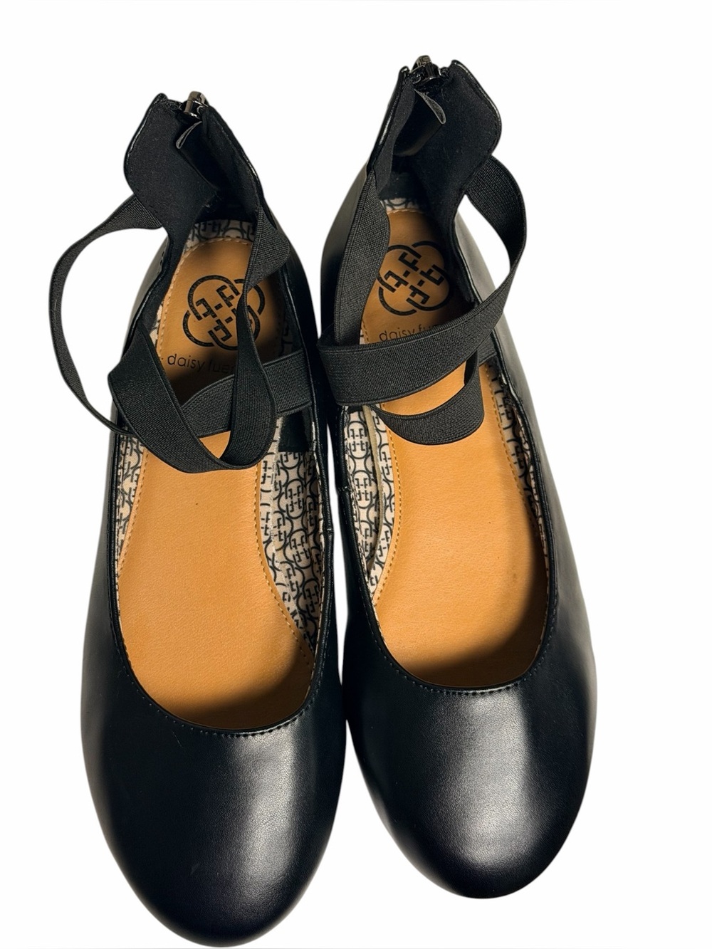 Daisy Fuentes Russo Black Ballet Flats with Cross-Strap Ankle Zipper Size 8M